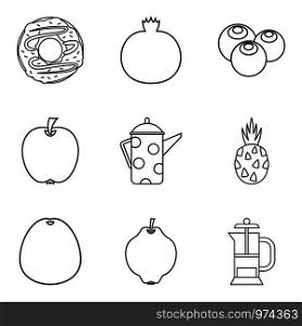 Macrobiotic food icons set. Simple set of 9 macrobiotic food vector icons for web isolated on white background. Macrobiotic food icons set, simple style