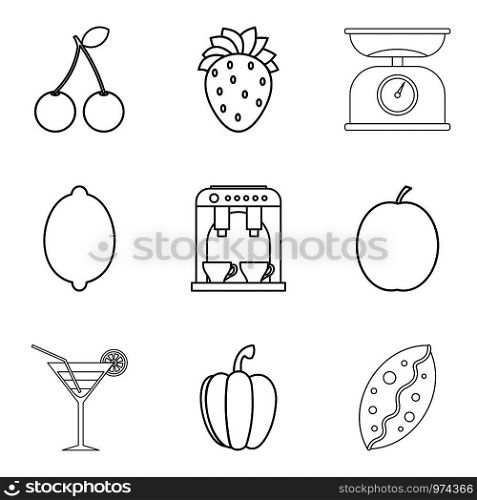 Macrobiotic menu icons set. Simple set of 9 macrobiotic menu vector icons for web isolated on white background. Macrobiotic menu icons set, simple style