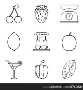 Macrobiotic menu icons set. Simple set of 9 macrobiotic menu vector icons for web isolated on white background. Macrobiotic menu icons set, simple style