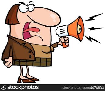 Mad Business Woman Yelling Through A Megaphone