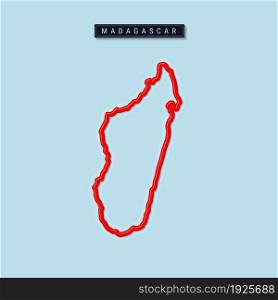 Madagascar bold outline map. Glossy red border with soft shadow. Country name plate. Vector illustration.. Madagascar bold outline map. Vector illustration
