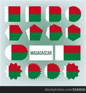Madagascar Flag Collection Figure Icons Set Vector. White, Green And Red Color Of National Patriotic Symbol Madagascar Democracy Liberty African Island Country. Flat Cartoon Illustration. Madagascar Flag Collection Figure Icons Set Vector