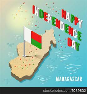 Madagascar Map with Flag in isometric style. Vector celebrating illustration.. Madagascar Map with Flag in isometric style