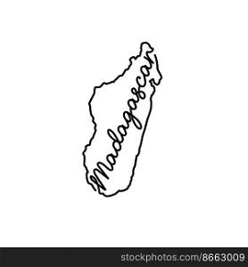 Madagascar outline map with the handwritten country name. Continuous line drawing of patriotic home sign. A love for a small homeland. T-shirt print idea. Vector illustration.. Madagascar outline map with the handwritten country name. Continuous line drawing of patriotic home sign