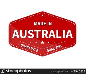 MADE IN AUSTRALIA, guarantee quality. Label, sticker or trademark. Vector illustration. Flat style.
