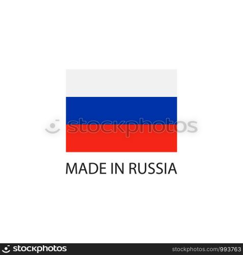 Made in Russia sign icon with national flag. Made in Russia sign icon