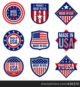 Made in the usa vector labels. American manufacturing stickers. Usa sticker label, american emblem badge illustration. Made in the usa vector labels. American manufacturing stickers