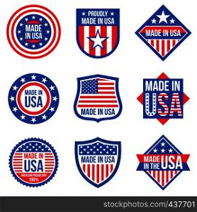 Made in the usa vector labels. American manufacturing stickers. Usa sticker label, american emblem badge illustration. Made in the usa vector labels. American manufacturing stickers