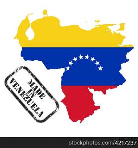 Made in Venezuela, stamp, map and flag of against white