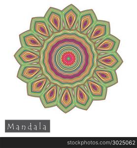 Made of thin lines detailed mandala. Floral symmetrical geometrical symbol. Vector flower mandala icon isolated on white. Oriental round colored pattern.