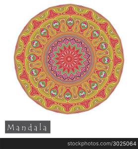 Made of thin lines detailed mandala. Floral symmetrical geometrical symbol. Vector flower mandala icon isolated on white. Oriental round colored pattern.