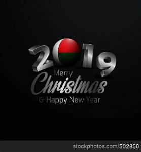 Madgascar Flag 2019 Merry Christmas Typography. New Year Abstract Celebration background