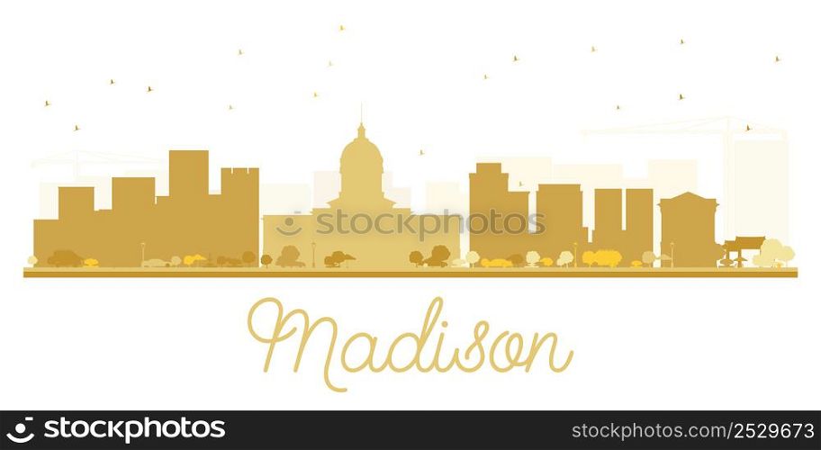 Madison City skyline golden silhouette. Vector illustration. Simple flat concept for tourism presentation, banner, placard or web site. Cityscape with landmarks