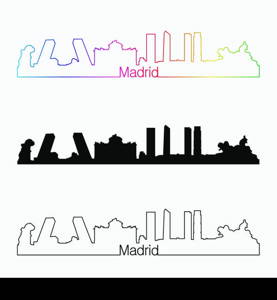 Madrid skyline linear style with rainbow in editable vector file