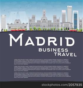 Madrid Skyline with grey buildings, blue sky and copy space. Business travel concept. Vector illustration