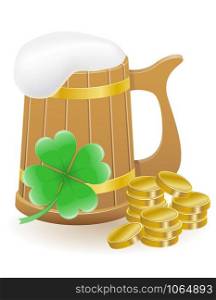 mag beer clover and coins St. Patrick`s day vector illustration isolated on white background