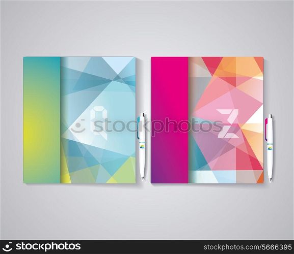 Magazine cover set with pattern of geometric shapes, texture with flow of spectrum effect.
