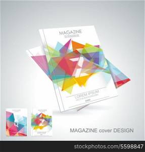 Magazine cover with pattern of geometric shapes, texture with flow of spectrum effect.