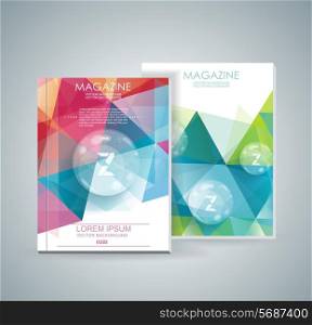 Magazine cover with pattern of geometric shapes, texture with flow of spectrum effect.
