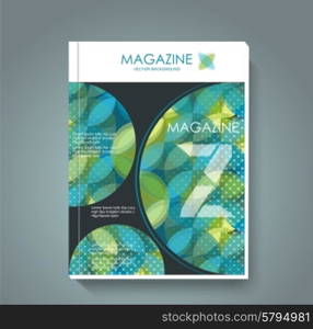 Magazine cover with pattern of geometric shapes, texture with flow of spectrum effect.