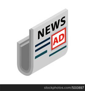 Magazine, newspapers and leaflet stand with a place for advertising icon in isometric 3d style on a white background. Magazine, newspapers with a place for advertising