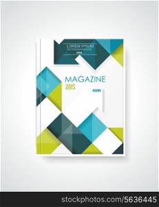 Magazine or brochure template design with cubes and arrows elements.