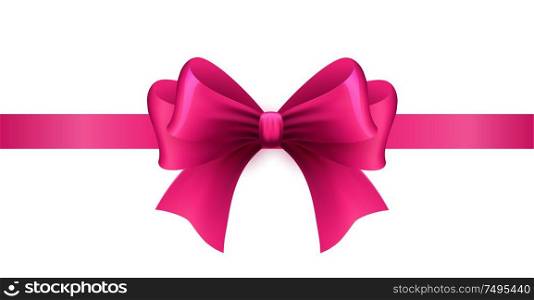 Magenta ribbon with bow on a white background. Vector illustration.. Magenta ribbon with bow on a white background. Vector