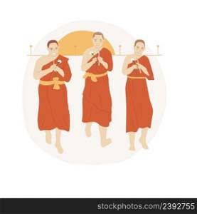 Magha puja day isolated cartoon vector illustration Buddhist people celebrating Magha puja together, religious festivals, holy days, making circumambulation in the temple vector cartoon.. Magha puja day isolated cartoon vector illustration
