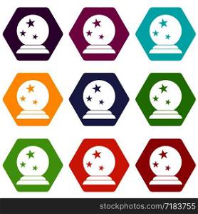 Magic ball icon set many color hexahedron isolated on white vector illustration. Magic ball icon set color hexahedron