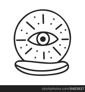 Magic ball with an all-seeing eye for predictions doodle. Simple black silhouette acultist subject. Esoteric symbol isolated on white background vector. Magic ball with an all-seeing eye for predictions doodle