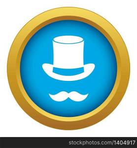 Magic black hat and mustache icon blue vector isolated on white background for any design. Magic black hat and mustache icon blue vector isolated