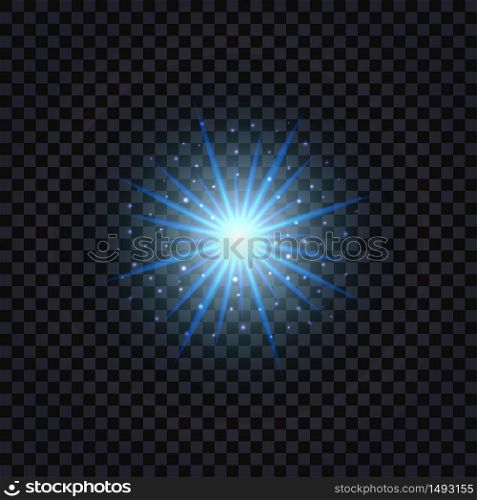 Magic blue light effect. Glowing flare with shiny sparkles. Isolated on transparent background. Vector illustration
