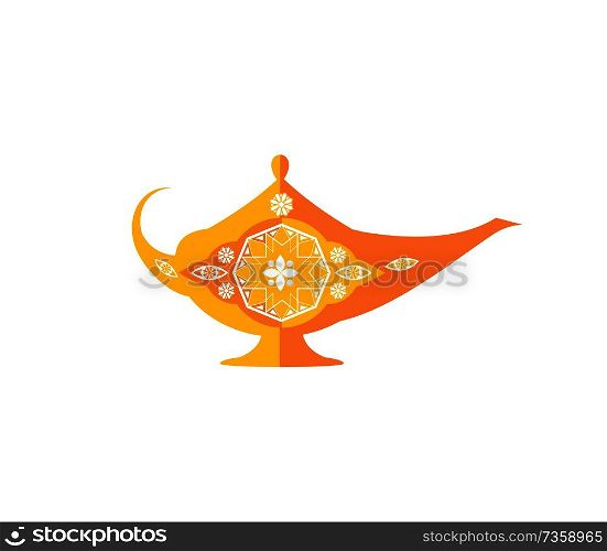 Magic bowl arabic genie lamp with ornament vector illustration, ceramic product abstract floral template, isolated on white pottery decorative pattern. Magic Bowl with Cute Ornament Vector Illustration