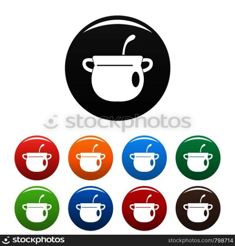 Magic cauldron icons set 9 color vector isolated on white for any design. Magic cauldron icons set color