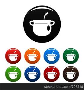 Magic cauldron icons set 9 color vector isolated on white for any design. Magic cauldron icons set color