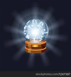 Magic crystal ball shining, magic, predictions, sphere light effects. Magic crystal ball fortune, mistery, shining, magic, predictions, sphere, light effects, glow, vector, illustration, isolated, cartoon style