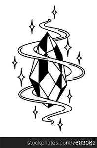 Magic crystal or amulet. Mystic, alchemy, spirituality, tattoo art. Isolated vector illustration. Black and white simbol.. Magic crystal or amulet. Mystic, alchemy, spirituality, tattoo art.