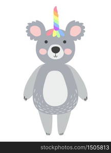 Magic Cute Unicorn Koala Bear with Rainbow Horn. Kawaii Animal t-shirt Print, Baby Shower Card, Nursery Poster