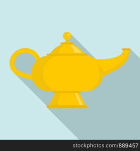 Magic djinn lamp icon. Flat illustration of magic djinn lamp vector icon for web design. Magic djinn lamp icon, flat style