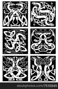 Magic dragons celtic patterns with traditional medieval knot ornament and tribal decorative elements. May be used as tattoo, heraldic emblem or embellishment design