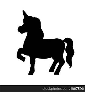 Magic fairy unicorn. Cute horse. Black silhouette. Design element. Vector illustration isolated on white background. Template for books, stickers, posters, cards, clothes.