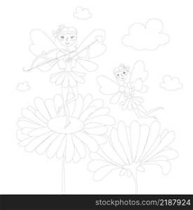Magic flying fairies flower coloring book cartoons flat design stock vector illustration