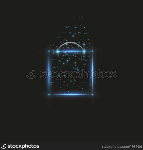Magic glowing blue box on a black background. Vector. Magic glowing blue box on a black background