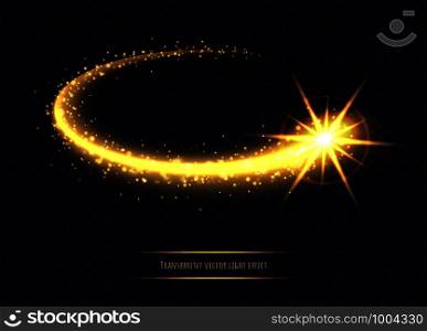 Magic golden star light effect isolated on transparent background. Luminescent stardust with bright bokeh and sparkles. Vector illustration.. Magic golden star light effect isolated on transparent background