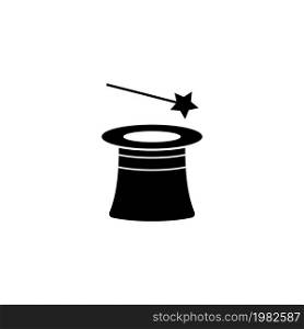 Magic Hat and Wand. Flat Vector Icon illustration. Simple black symbol on white background. Magic Hat and Wand sign design template for web and mobile UI element. Magic Hat and Wand Flat Vector Icon