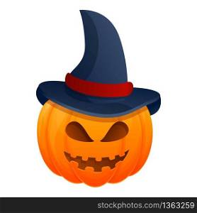 Magic hat pumpkin icon. Cartoon of magic hat pumpkin vector icon for web design isolated on white background. Magic hat pumpkin icon, cartoon style