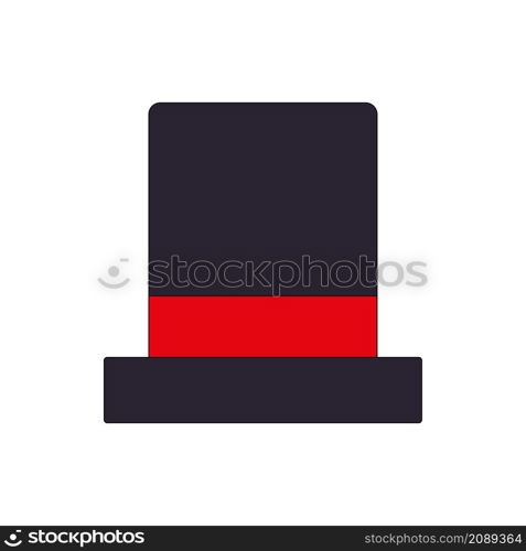 Magic hat. Red ribbon. High rectangular hat. Retro art. Cartoon design. Isolated object. Vector illustration. Stock image. EPS 10.. Magic hat. Red ribbon. High rectangular hat. Retro art. Cartoon design. Isolated object. Vector illustration. Stock image.