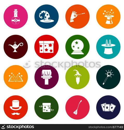 Magic icons many colors set isolated on white for digital marketing. Magic icons many colors set