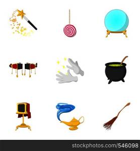 Magic icons set. Cartoon illustration of 9 magic vector icons for web. Magic icons set, cartoon style