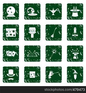 Magic icons set in grunge style green isolated vector illustration. Magic icons set grunge